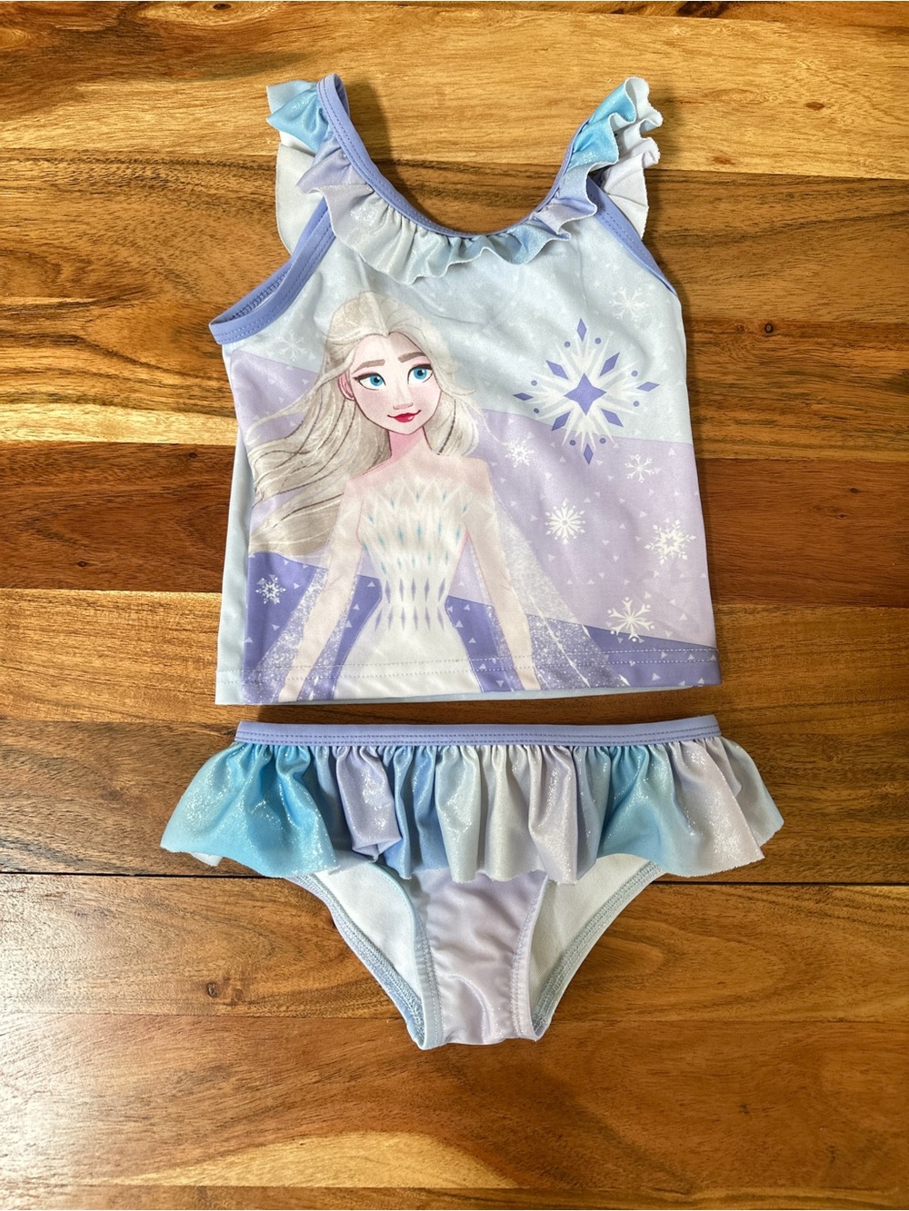 Disney Frozen 2 Elsa Two-Piece Ruffle Swim Set in Light Blue & Lavender size 3T